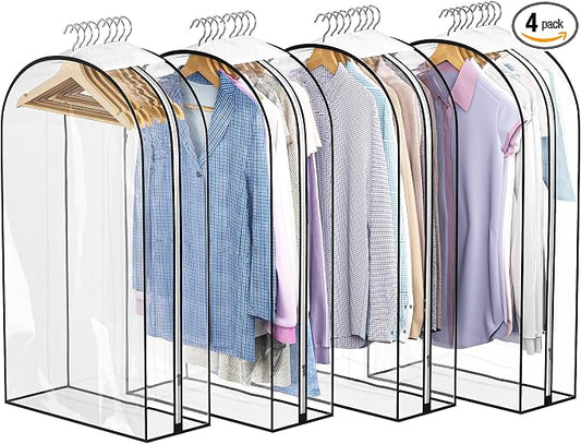 Liuoud Clear Garment Bags for Hanging Clothes 10” Gusseted, Suit Bags for Closet Storage, Hanging Plastic Clothes Cover for Coat, Dress, Fur, Shirt, 4 Pack, 40” Long