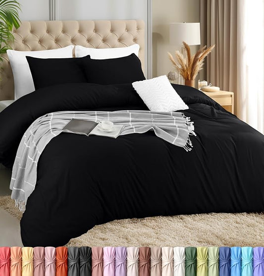Utopia Bedding Duvet Cover Set with Pillowcases - 3 Pieces Bedding Duvet Cover with Zipper Closure - 1 Duvet Cover with 2 Pillowcases - Soft Brushed Microfiber(Full, Black)