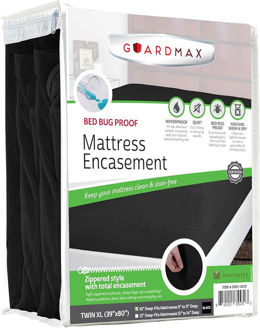Guardmax Twin XL Mattress Encasement with Zipper, Waterproof, Bed Bug Proof, and Dust Mite Proof Mattress Protector for Twin XL Bed up to 10" Deep, Zippered All Around Jersey Knitted Mattress Cover
