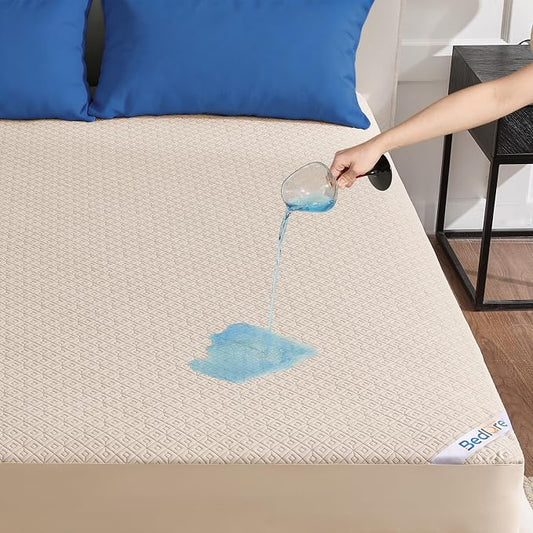 BEDLORE California King Size Mattress Protector, Waterproof Noiseless Mattress Cover with Stretchable Pockets for 6-15 inches Mattress, Soft Breathable Mattress Pad for College Dorm (Beige)