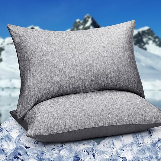 HOMFINE Cooling Pillowcases Standard Size - Double Side Q-Max 0.439 Cooling Fiber for Pillow Protector, Breathable Cold Pillow Cover for Hot Sleeper Night Sweat, Hidden Zipper, 2 Pack (20"x26", Black)
