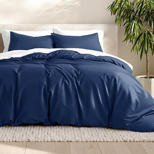Bare Home Bedding Duvet Cover Queen Size - Premium 1800 Super Soft Duvet Covers Collection - Lightweight, Cooling Duvet Cover - Soft Breathable Bedding (Queen, Dark Blue)