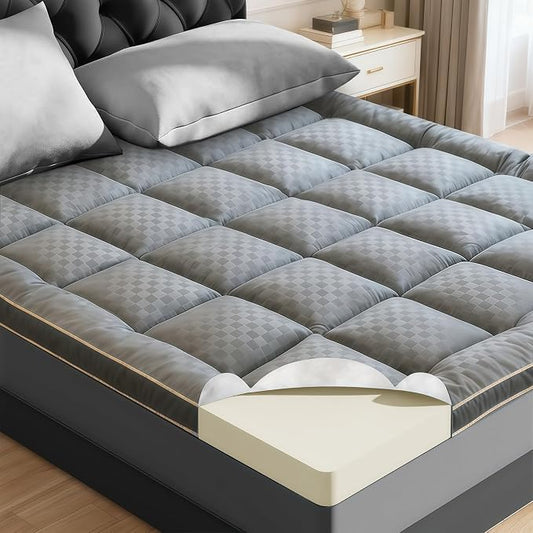 2~3In Memory Foam Mattress Topper Queen Size Extra Thick for Back Pain Relief, Breathable & Cool for Hot Sleepers, Soft Pillow Top with 8″-21″ Deep Pocket, Non-Slip for Adjustable Beds, Queen 60"*80"
