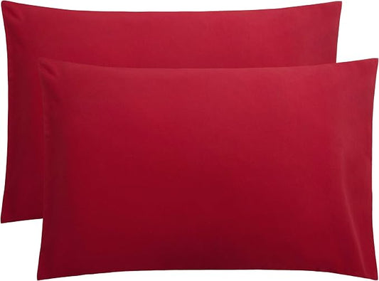 FLXXIE Pillow Cases Queen, Soft Microfiber Pillow Covers with Envelope Closure, Wrinkle Resistant Pillowcases, 2 Piece Set, 20x30, Wine Red