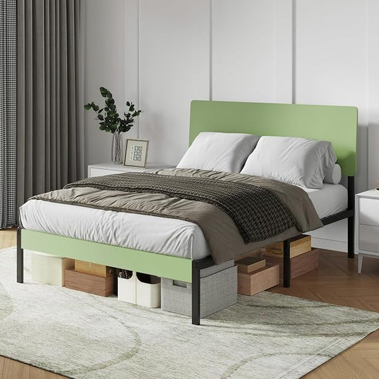 Novilla Full Size Bed Frame with Modern Wooden Headboard, Easy Assembly & Noise-Free, Under-Bed Storage, Sturdy Metal Platform for Bedroom & Guest Room, No Box Spring Needed