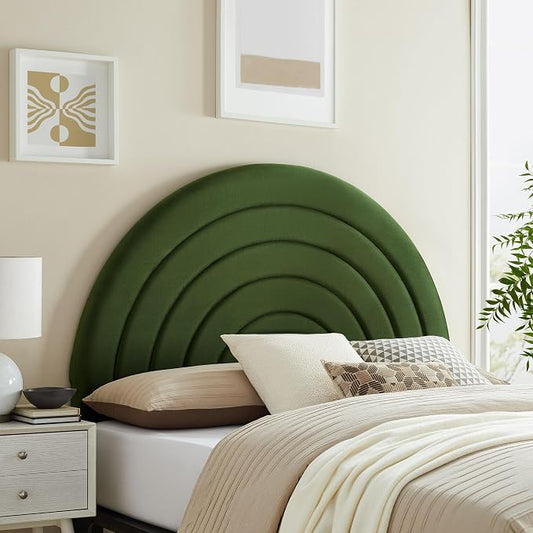 Modway Solana Soft Arch Shaped Round Queen Headboard in Moss Green – Upholstered Headboard – Stain-Resistant Performance Velvet Headboard for Queen Size Beds