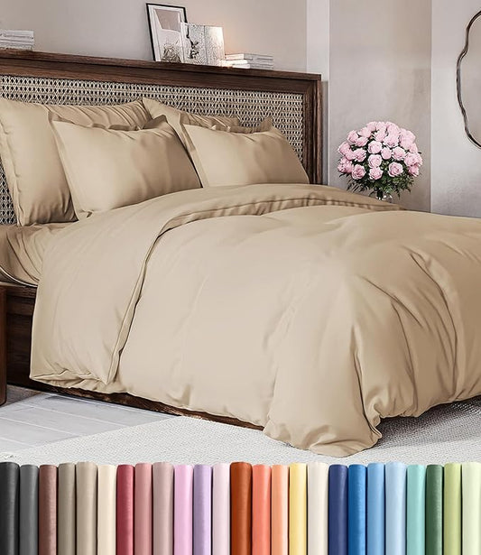 Duvet Cover Full Size Set - Extra Soft Full Duvet Cover 80" x 90" with 2 Pillow Shams - Hotel Luxury, Easy Care and Fade Free w/ Zipper Closures & Ties - All Season, Comfy, Cozy & Breathable (Cream)