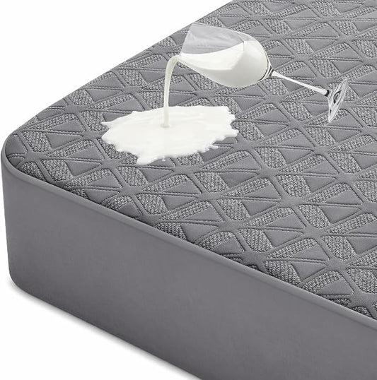 Waterproof Mattress Protector Queen Size, Soft Breathable Mattress Pad with Deep Pocket 8"-21", Noiseless 3D Air Fabric Cooling Mattress Cover for Bed, Machine Washable, Grey