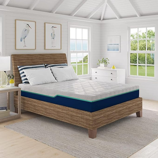 Nautica Home 10" Restore Innerspring Hybrid Mattress Quilted Memory Foam Cover: High Density Comfort Latex Foam Layer with Bonnell Support Coil Springs Base, Queen White