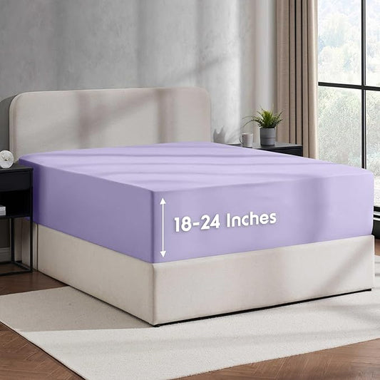 Nestl Lavender Extra Deep Pocket Twin Fitted Sheet Kids, Luxury Twin Size Fitted Sheet Only Easily Fits 18 to 24 Inch Mattress, Super Soft, Wrinkle-Free, and Breathable Bed Sheets with Corner Straps