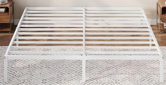 Allewie King Size Bed Frame, 12 Inch Metal Platform Beds with Storage Space, No Box Spring Required and Easy Assembly, White
