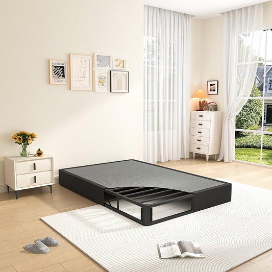 MAF Twin XL Box Spring and Cover Set, 7 Inch High Profile Metal BoxSpring 3500 lbs Black Heavy Duty Metal Mattress Foundation with Easy Clean Fabric Cover, Easy Assembly