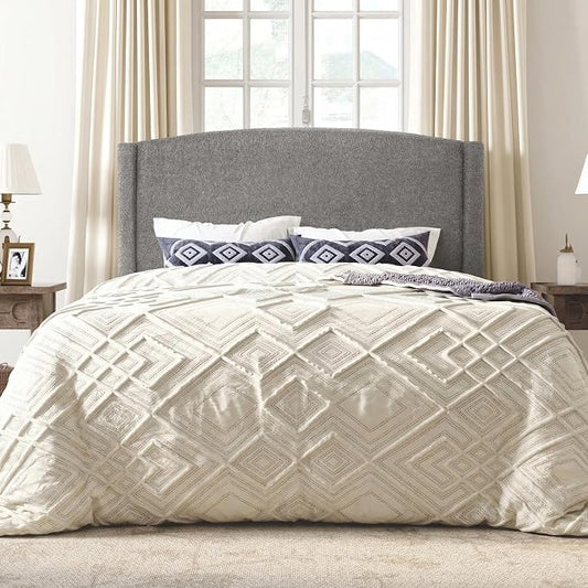 SHA CERLIN Full Size Bed Frame with Soft Teddy Fabric, Boucle Upholstered Platform Bed, Curved Headboard Design, Wooden Slats Support, Noise-Free, No Box Spring Needed, Easy Assembly, Grey