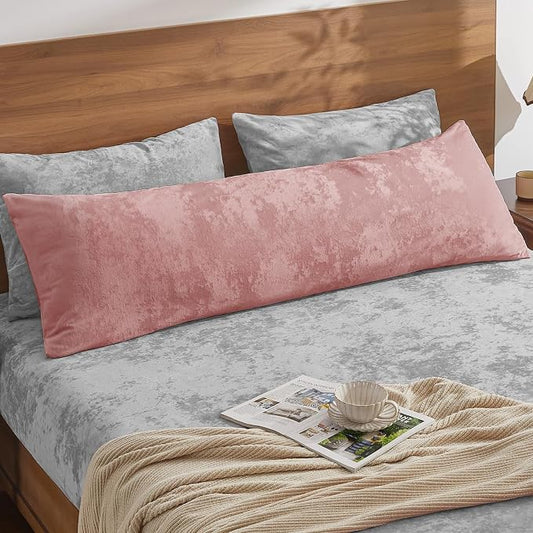 BEDELITE Velvet Body Pillow Cover with Zipper, Soft and Plush 20x54 Long Pillow Case, Velvety Smooth and Cozy Body Pillow Pillowcase for Bedroom and Couch, for All Seasons(Dusty Pink)