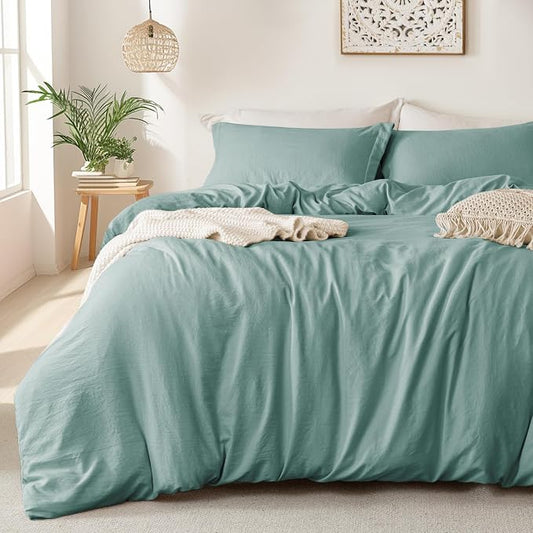 MILDLY Super Soft Duvet Cover 2pcs - 100% Washed Microfiber Grayish Teal Twin/Twin XL Comforter Cover Set with Zipper Closure & Corner Ties (No Comforter)
