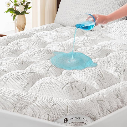 PRIMESOFT 100% Waterproof Twin Size Mattress Topper,Thick Pillow Top Mattress Pad,Up to 21 Inch Deep Pocket,Soft Breathable Mattress Pad for Back Pain, Protector Cover(White)