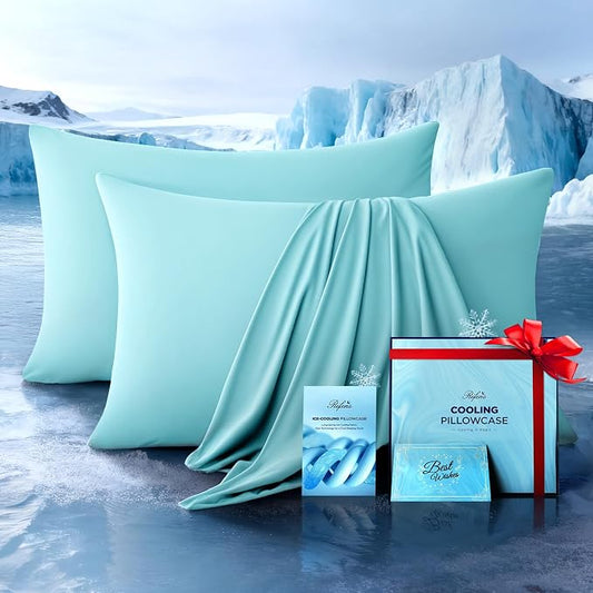 Ultra-Chill Cooling Pillowcase Set of 2 for Hot Sleepers, Softer Than Silk Pillow Cases for Protecting Hair & Skin, Breathable Bed Pillow Covers w/Zipper, Gifts for Women Men (Mint Blue, King)