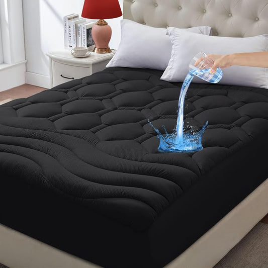 ELVEN HOME Twin XL Mattress Pad Waterproof, Soft Cooling Mattress Topper for College Dorm, Extra Long Twin Mattress Cover Protector Washable, Deep Pocket 8-21" (39x80 inch, Black)