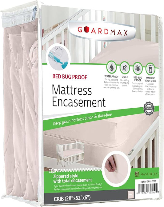 Guardmax Crib Mattress Encasement with Zipper, Waterproof, Bed Bug Proof, and Dust Mite Proof Mattress Protector for Crib Size Bed up to 6" Deep, Zippered All Around Jersey Knitted Mattress Cover
