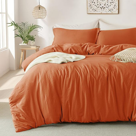 MILDLY Super Soft Duvet Cover 2pcs - 100% Washed Microfiber Rust Twin/Twin XL Comforter Cover Set with Zipper Closure & Corner Ties (No Comforter)