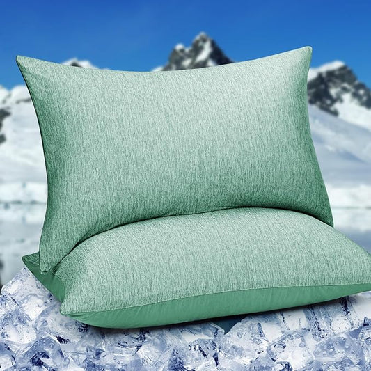 HOMFINE Cooling Pillowcases King Size - Double Side Q-Max 0.439 Cooling Fiber for Pillow Protector, Breathable Cold Pillow Cover for Hot Sleeper Night Sweat, Hidden Zipper, 2 Pack (20"x36", Green)