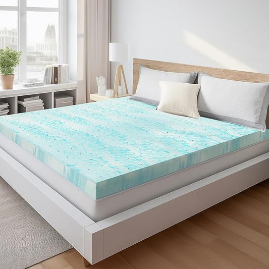 Sweetcrispy Memory Foam Mattress Topper Full, 2 Inch Thick Gel Infused Cooling Toppers Pad for Full Size Bed, Sleeper Sofa, RV, Camper, CertiPUR US Certified, Ventilated and Breathable, Blue