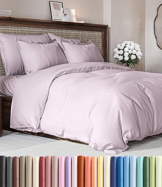 Duvet Cover King Size Set - Extra Soft King Duvet Cover 104" x 90" with 2 Pillow Shams - Hotel Luxury, Easy Care & Fade Free with Zipper Closures and Ties - Comfy, Cozy & Breathable (Light Lavender)