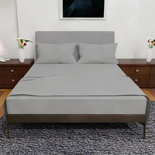 Queen Sheet Set - 4 Piece Bedding - Double Brushed Sheets Deep Pocket, Cooling Queen Sheets (Queen, Silver)