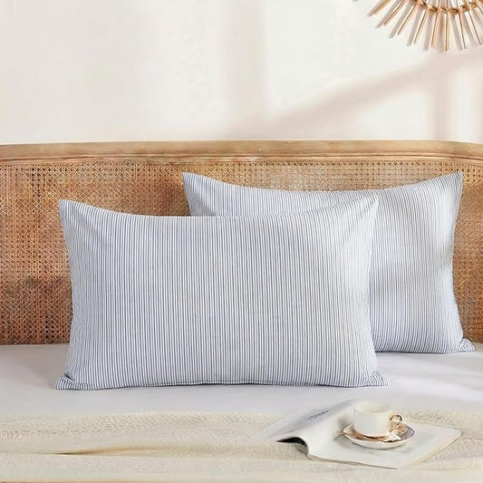 Merryword Blue Striped Pillowcases, 100% Cotton Pillow Cases, King Size Pillowcases, Soft Breathable Pinstripe Pillow Covers, Set of 2