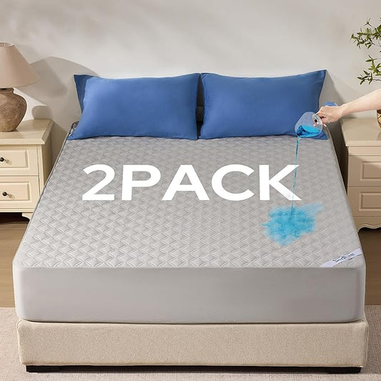 BEDLORE 2 Pack Waterproof Mattress Protector,King Size Pad Noiseless with Deep Pocket Fitted for 6"-18",Soft Breathable Dirt Proof Bed Mattress Cover Washable for Home,Bedroom,Hotel(Light Gray)