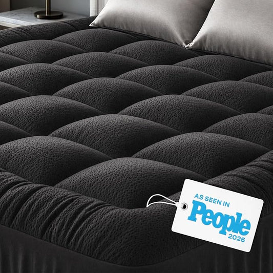 Niagara Sleep Solution Ultra Soft Queen Size Mattress Topper - Rayon Derived from Bamboo Pillow Top Mattress Pad for Back Pain Relief - Naturally Cooling for Hot Sleepers, Black