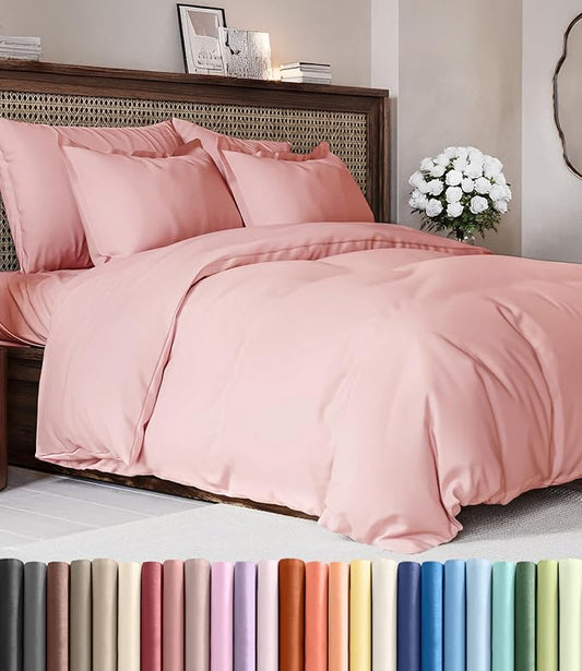 Duvet Cover Cal King Size Set - Extra Soft Cal King Duvet Cover 104" x 98" with 2 Pillow Shams - Hotel Luxury, Easy Care & Fade Free w/ Zipper Closures & Ties - Comfy, Cozy & Breathable (Baby Pink)
