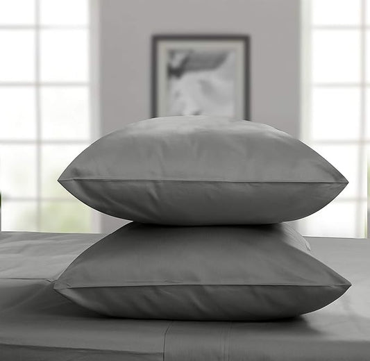 Threadmill King Size Pillow Cases 2 Piece Set | 1200 Thread Count 100% Supima Cotton Pillow Covers, Luxury Smooth Solid Sateen | Dark Grey