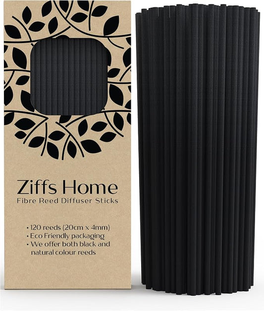 Ziffs Home® 120pcs Black Fibre Reed Diffuser Sticks - 20cm/7.87in x 4mm/0.16in - Thick Reeds Sticks - Fibre Reeds for Diffusers