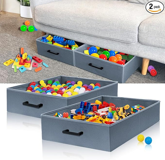 Under Couch Storage, 2 Pack Under Bed Containers, Foldable Under Sofa Storage keeps things out, Under Couch Storage Box for Toys, Blocks, Puzzles, Plush Dolls, Books (23.62 * 15.75 * 5.51in)