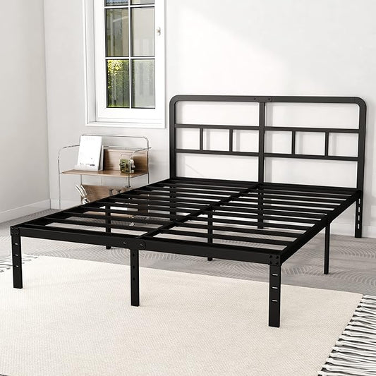 DiaOutro 14 Inch Full Size Bed Frame with Headboard No Box Spring Needed, Heavy Duty Metal Platform with Steel Slat, Mattress Foundation, Easy Assembly, Noise Free, Black