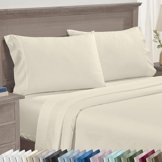 Luxuriously Soft Premium 600 Thread Count, 100% Cotton Set of 2 Cases, Crisp Pillowcases Queen Size Set of 2 Fits Standard & Queen Pillows - Cream (Warm Ivory)