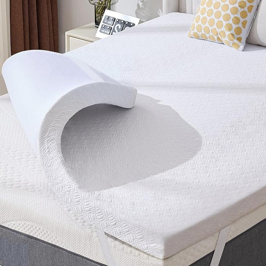 BDEUS 3 Inch Mattress Topper Full Size, Soft Memory Foam for Back Pain Relief, Double Bed Topper with White Cover, CertiPUR-US Certified