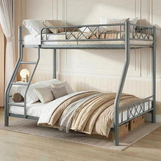 Garvee Twin Over Full Metal Bunk Bed, Heavy Duty & Sturdy Construction for Quiet Use, Includes Ladder & Guardrails, No Box Spring, Space Saver, Gray