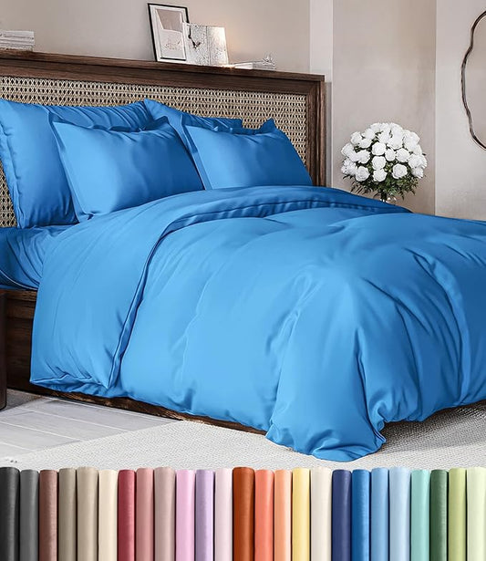 Duvet Cover Full Size Set - Extra Soft Full Duvet Cover 80" x 90" with 2 Pillow Shams - Hotel Luxury, Easy Care & Fade Free w/ Zipper Closures & Ties - All Season, Comfy and Breathable (Royal Blue)