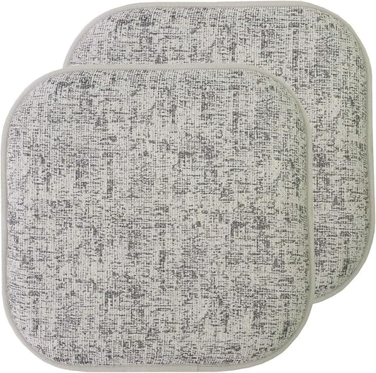 Sweet Home Collection Chair Cushion Memory Foam Pads Honeycomb Pattern Slip Non Skid Rubber Back Rounded Square 16" x 16" Seat Cover, 2 Pack, Broadway Black/White