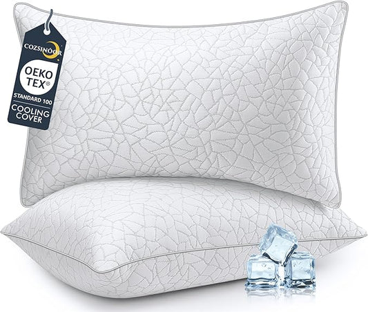 COZSINOOR Bed Pillows Queen Size - Breathable Premium Down Alternative Pillows Set of 2 for Side, Back, and Stomach Sleepers Cooling Hotel Quality Fluffy Soft Microfiber Fill Skin-Friendly
