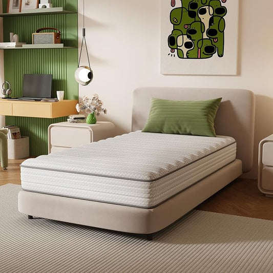 Novilla Twin Mattress, 8 Inch Twin Size Mattresses in a Box with Smarts™ Coil for Pressure Relief, Medium Plush Foam and Spring Hybrid Colchones with CertiPUR-US Certified for Kid for Kidss, White