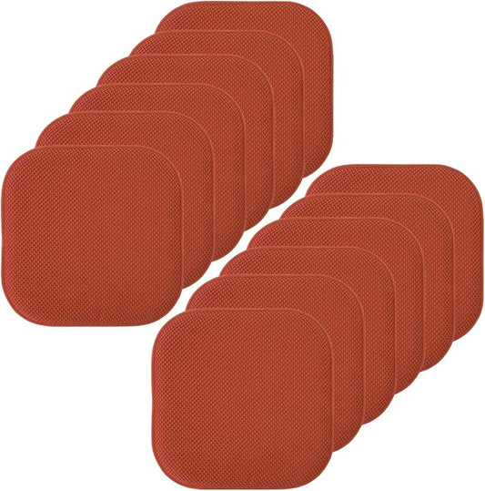 Sweet Home Collection Chair Cushion Memory Foam Pads Honeycomb Pattern Slip Non Skid Rubber Back Rounded Square 16" x 16" Seat Cover, 12 Pack, Rust