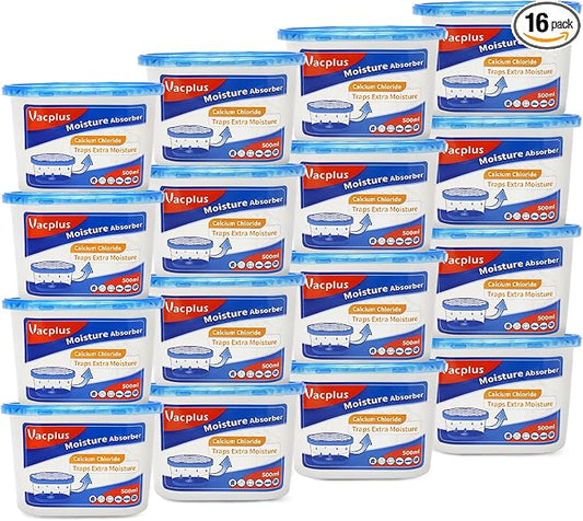 Vacplus Moisture Absorbers 16 Pack, 10.5 Oz, Humidity Absorber Boxes Attracts Extra Moisture from Your Bathroom, Closet, Kitchen, Dehumidifier for Closet (Fragrance Free), Blue