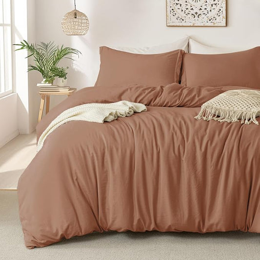 MILDLY Super Soft Duvet Cover 2pcs - 100% Washed Microfiber Mocha Twin/Twin XL Comforter Cover Set 3 Pieces with Zipper Closure & Corner Ties