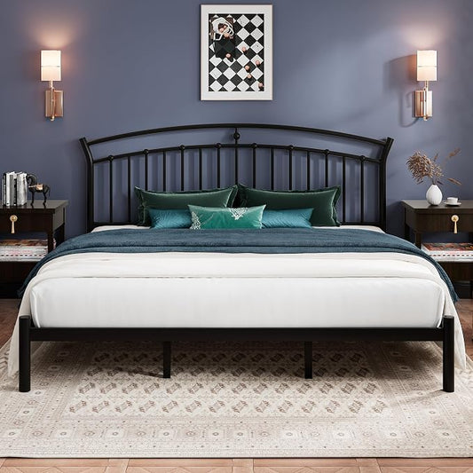 Einhomn King Size Bed Frame, Black Metal Bed Frame with 12" Under-Bed Storage, Heavy Duty Steel Slat Support, Noise-Free, No Box Spring Needed, Easy Assembly