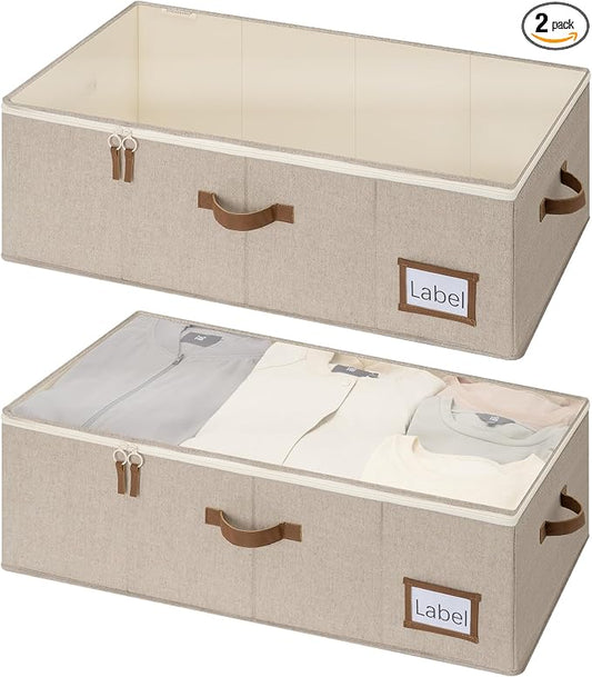 StorageWorks Under Bed Storage Bins, 10'' Underbed Storage Containers with Lid, 77L Clothes Organizer for Bedding, Blankets, Sweaters, Shoes, 2-Pack