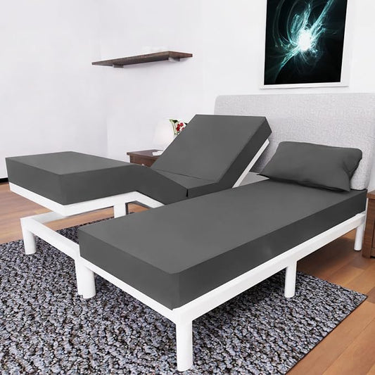 Split Queen Sheets - 5 Pcs Set for Adjustable Bed - Soft, Wrinkle-Resistant (Dark Grey)