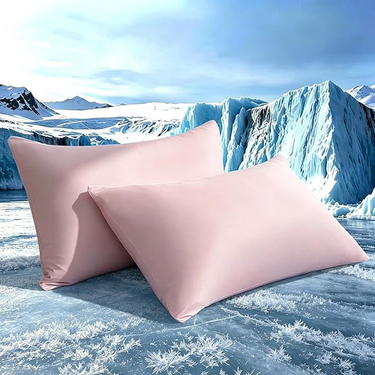 TELUS Cooling Pillowcases Standard Size 2-Pack, Silky Soft Breathable Pillow Case with Envelope Close, Stay Cool Pillow Cover for Hot Sleepers and Night Sweats, 20x26 Inch, Pink